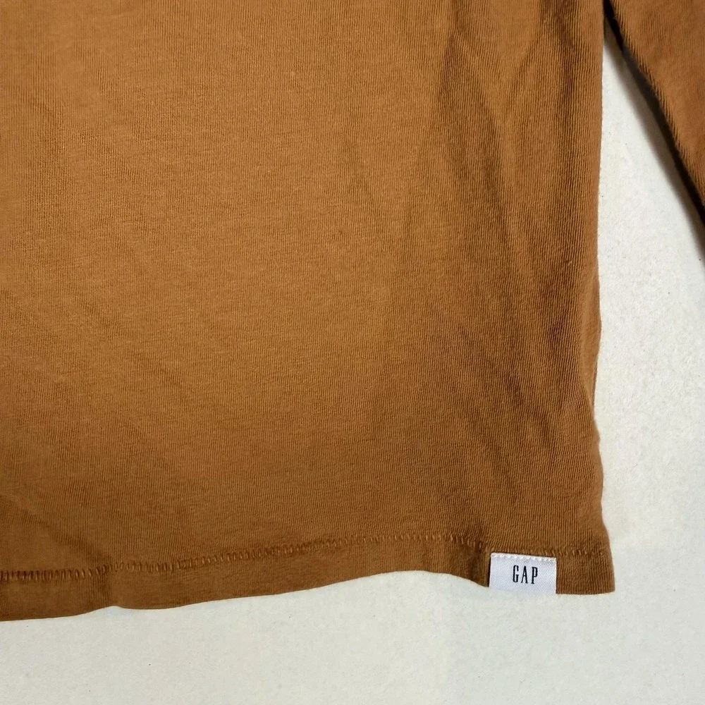 Gap Shirt Kids S 6-7 Brown Solid Long Sleeve Crewneck Pocket Tee Jersey Top